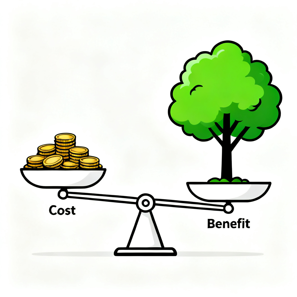 Justify meaning: balanced scale showing cost versus benefit