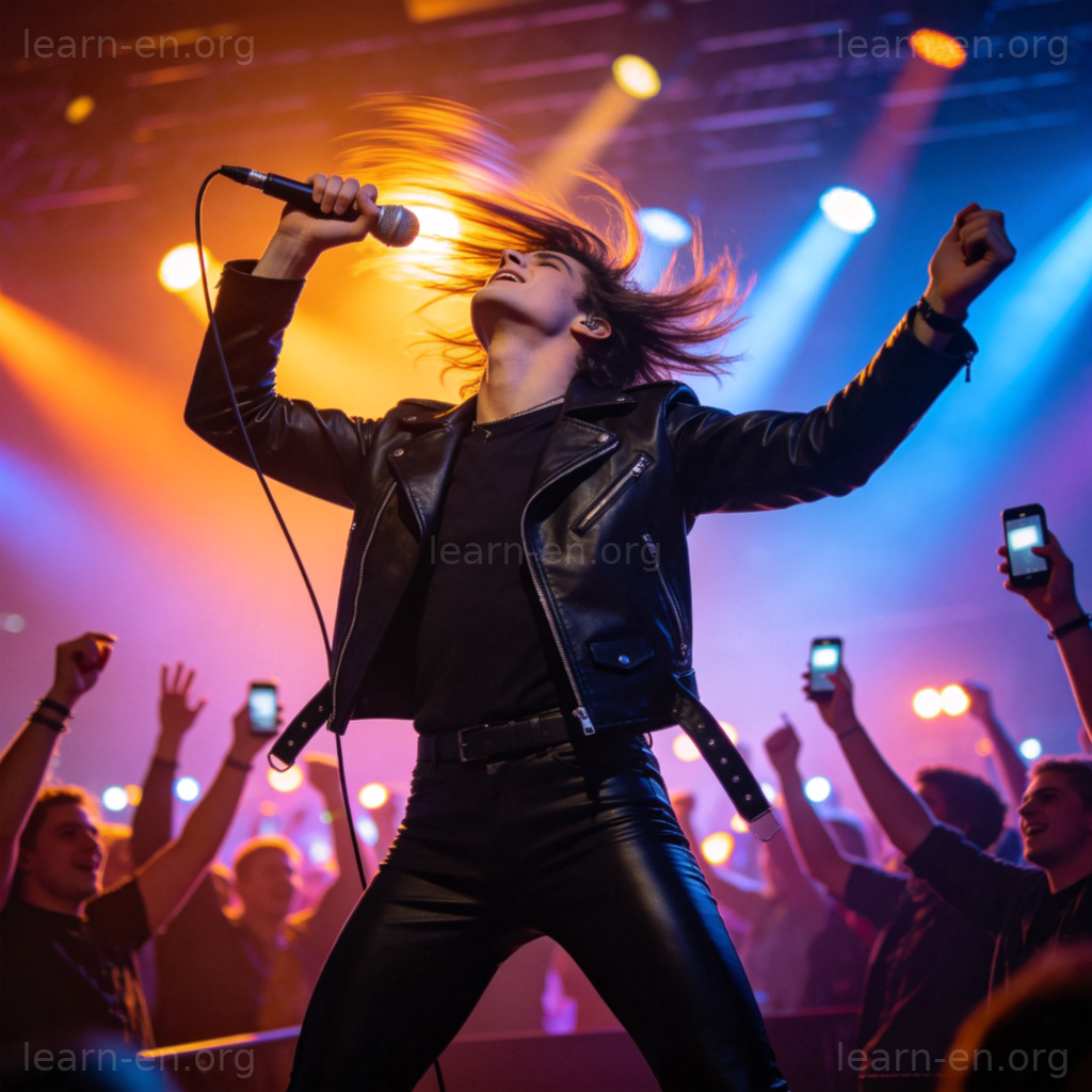 king 王者含义图解：舞台上光芒四射的摇滚巨星正在表演