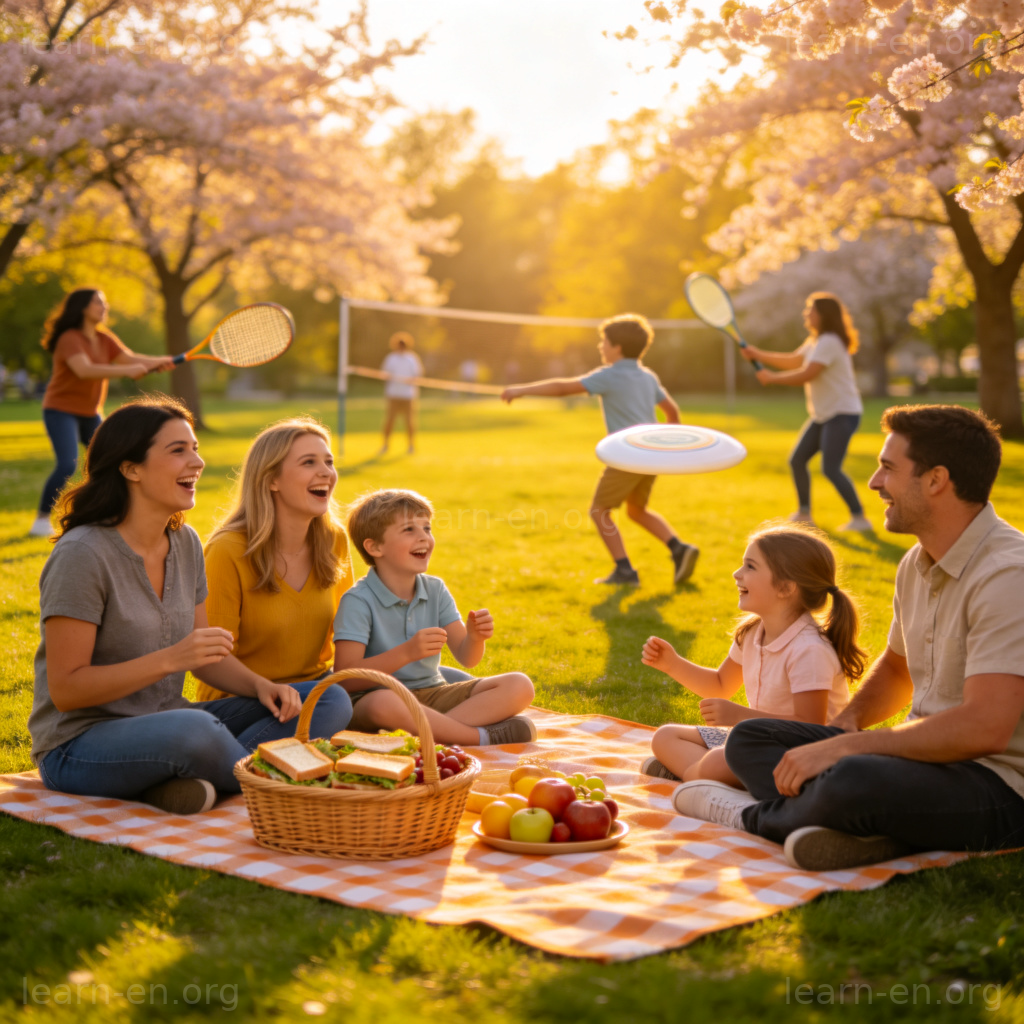 Labor Day 图解：阳光公园里家庭野餐欢笑的节日场景
