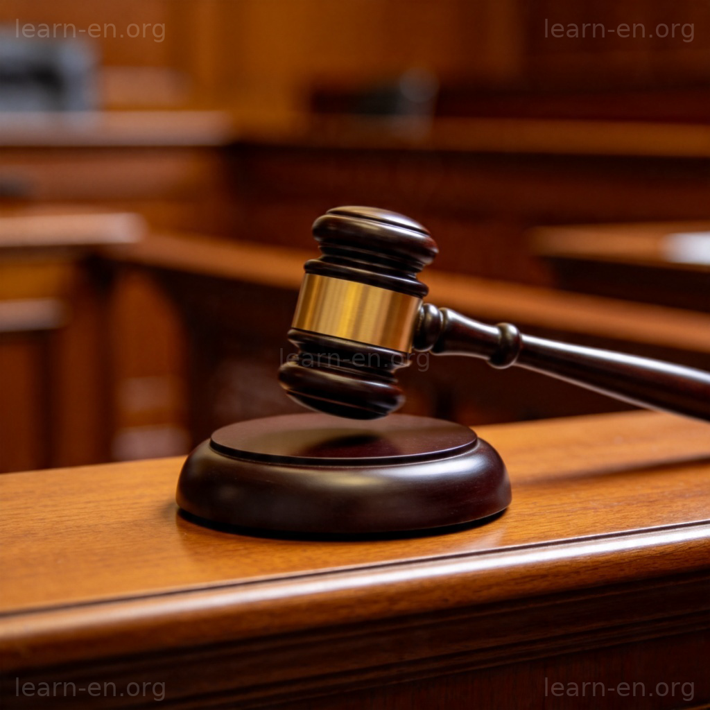 Law concept: judge's gavel striking block in courtroom