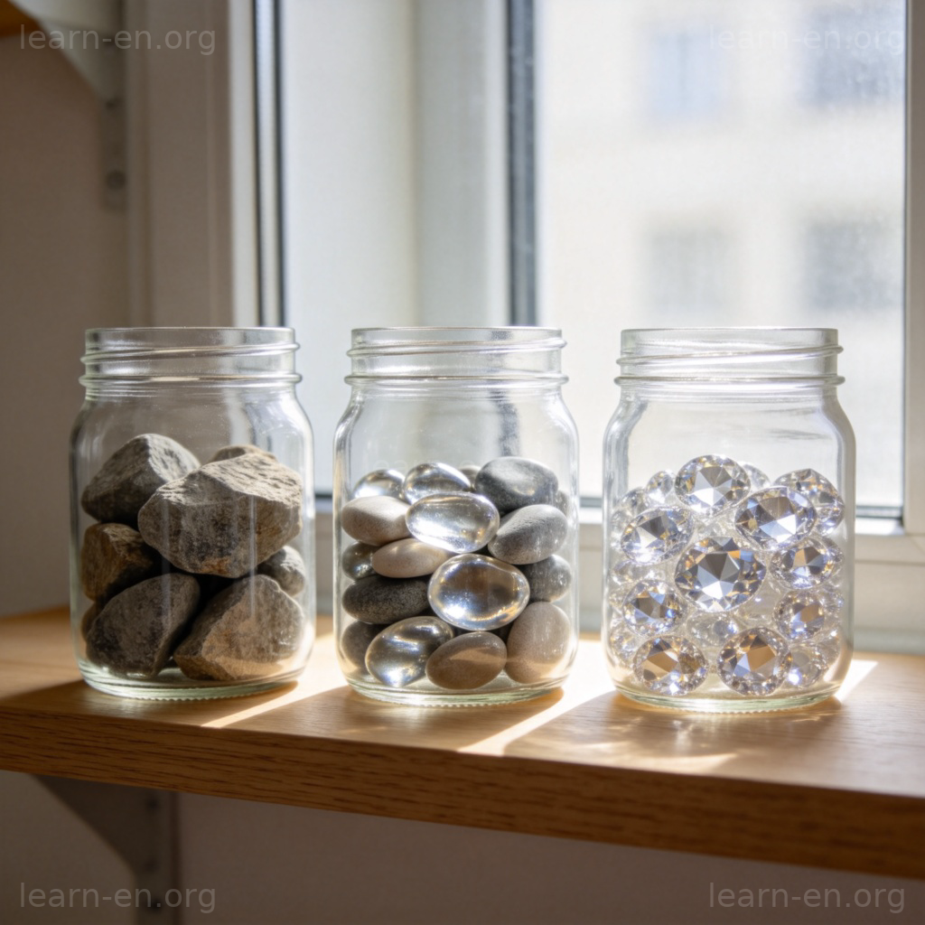 league 档次水平图解：三个装有不同品质物品的玻璃罐，展示等级差异