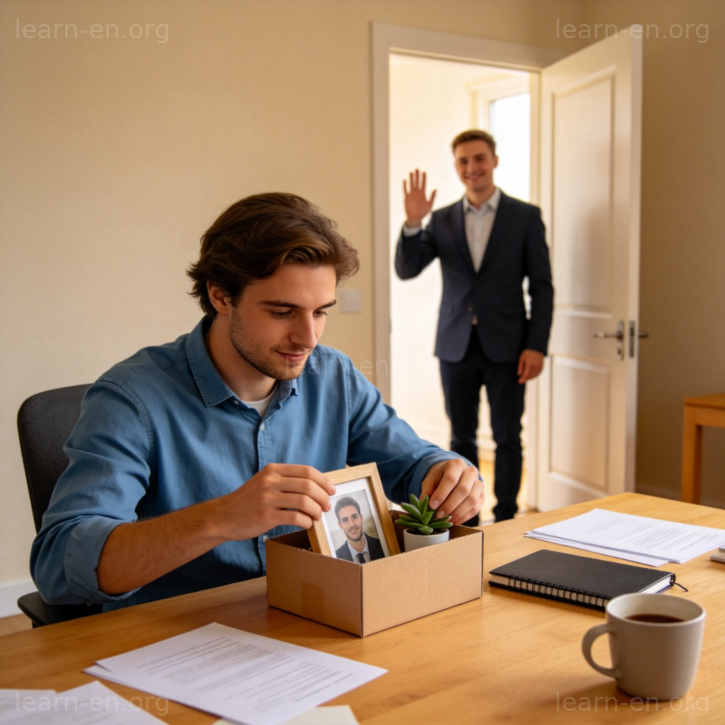 Person packing desk leaving job transition farewell