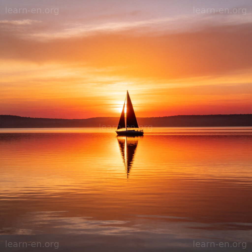 lend 增添含义图解：夕阳为湖景增添宁静与美丽的画面