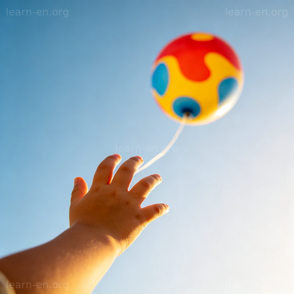let go 含义图解：孩子松手，彩色气球飞向蓝天