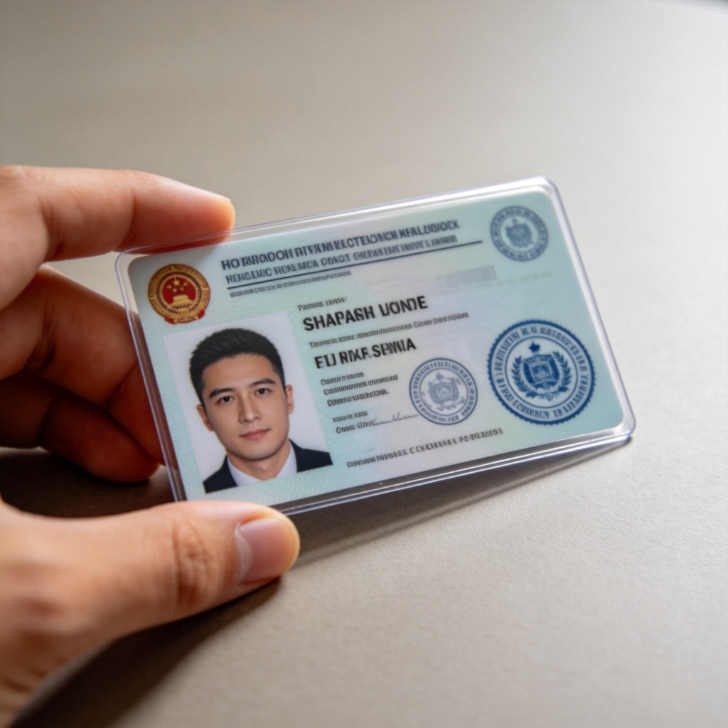 A close-up of a person's hand holding a modern, plastic driver's license card. The card is clearly visible against a plain, non-distracting background like a table surface. Good lighting shows the photo, name, and official seals. No other text or faces are prominent.
