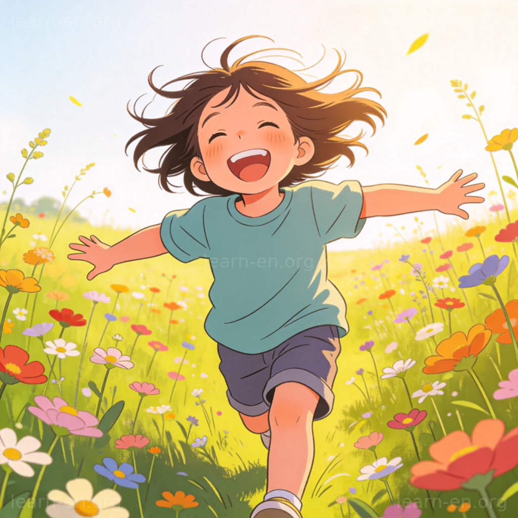 Life as energy and vitality depicted by a joyful child running through a sunny field of flowers.