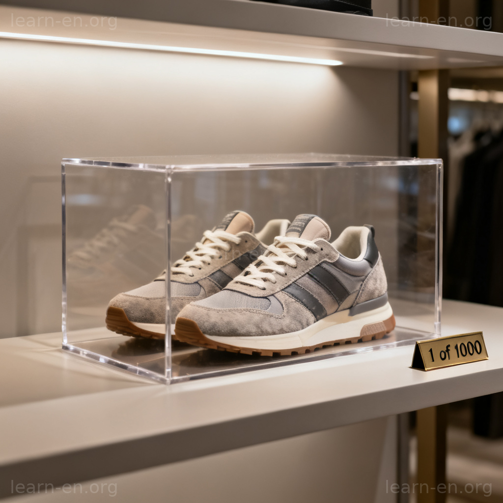 Visual of a limited edition product: exclusive sneakers displayed as one of a small production run.