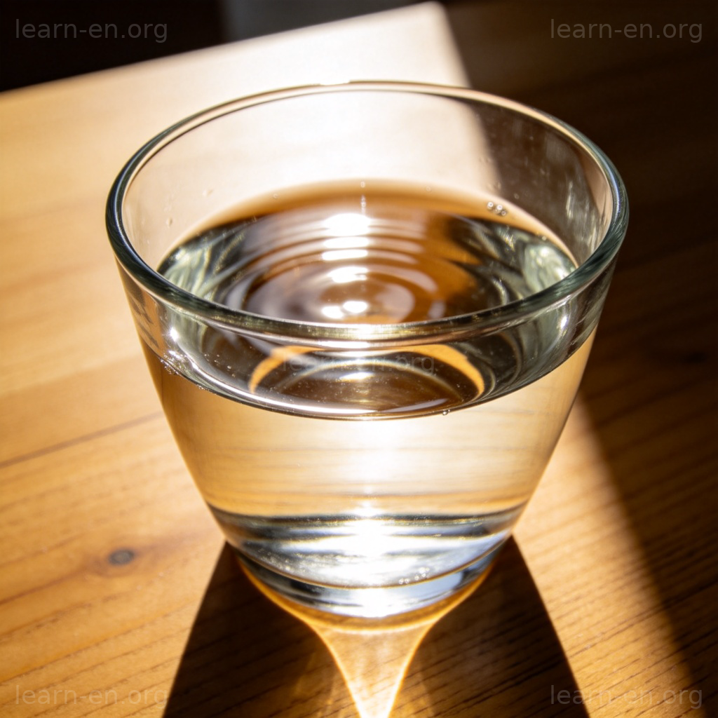 liquid 液体图解：盛满水的玻璃杯在阳光下呈现清澈流动状态