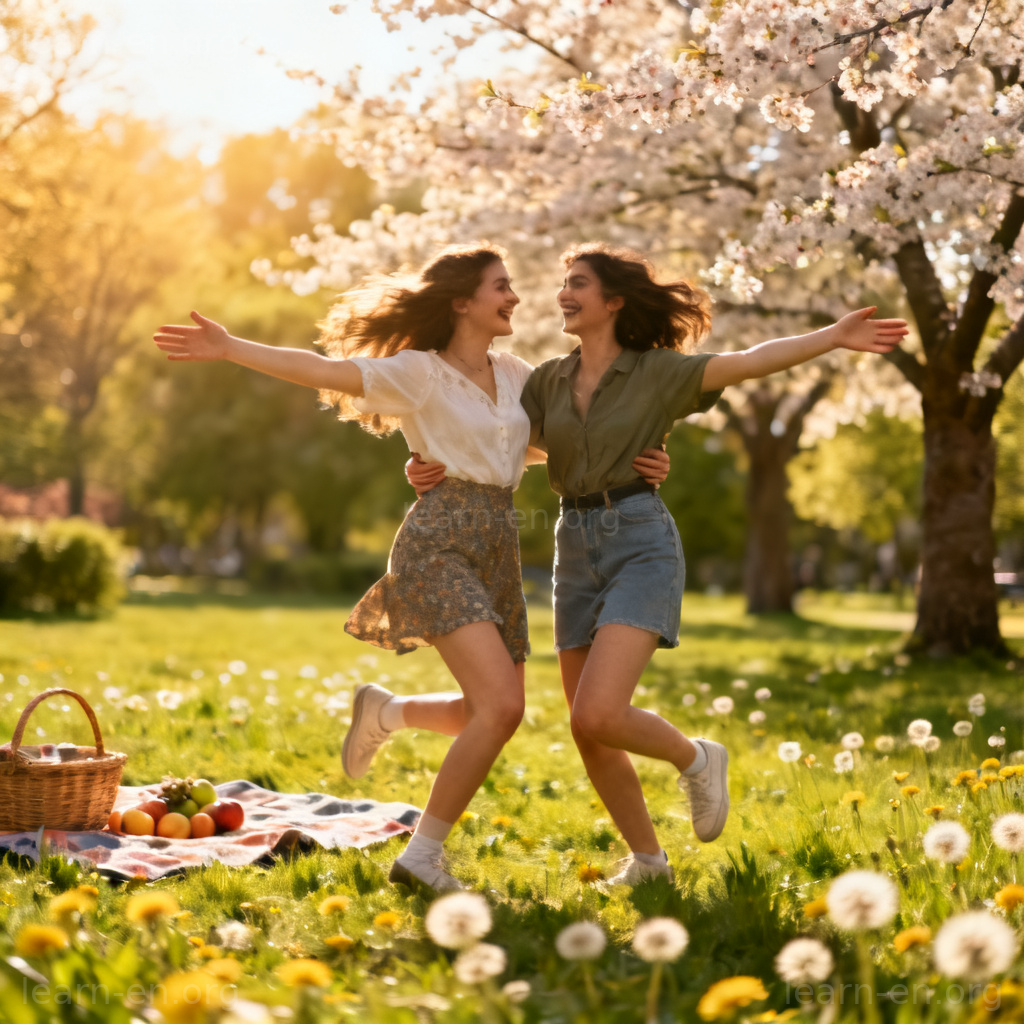 Long time no see greeting with friends hugging in park