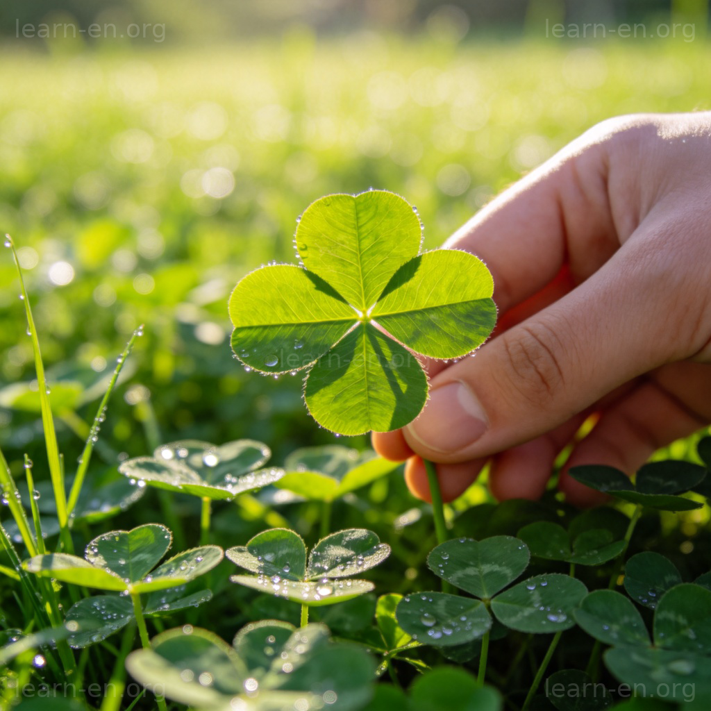 luck 运气图解：阳光下草丛中发现四叶草