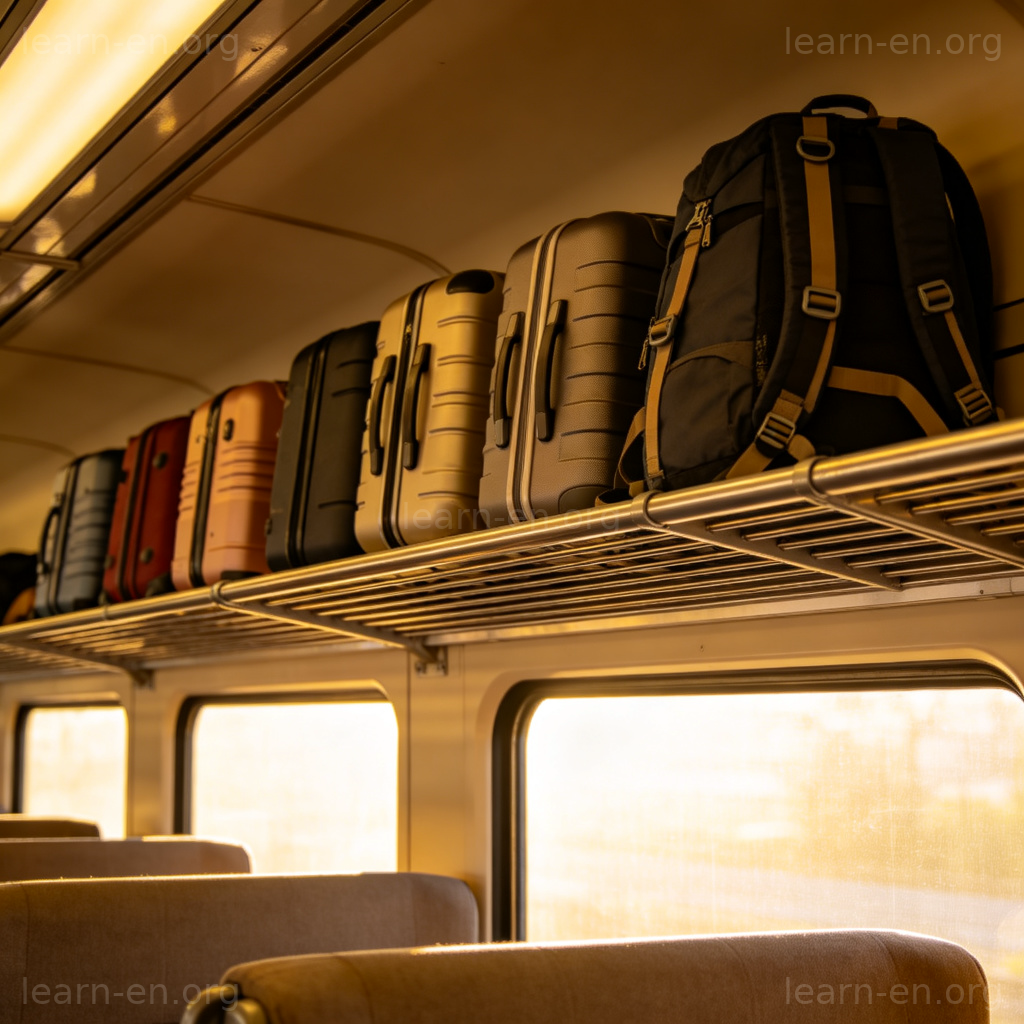 Luggage Rack 行李架图解：火车座位上方放置行李箱和背包的金属架