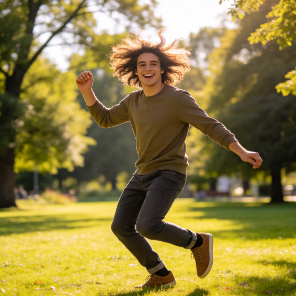 mad 疯狂含义图解：人物在公园里疯狂起舞