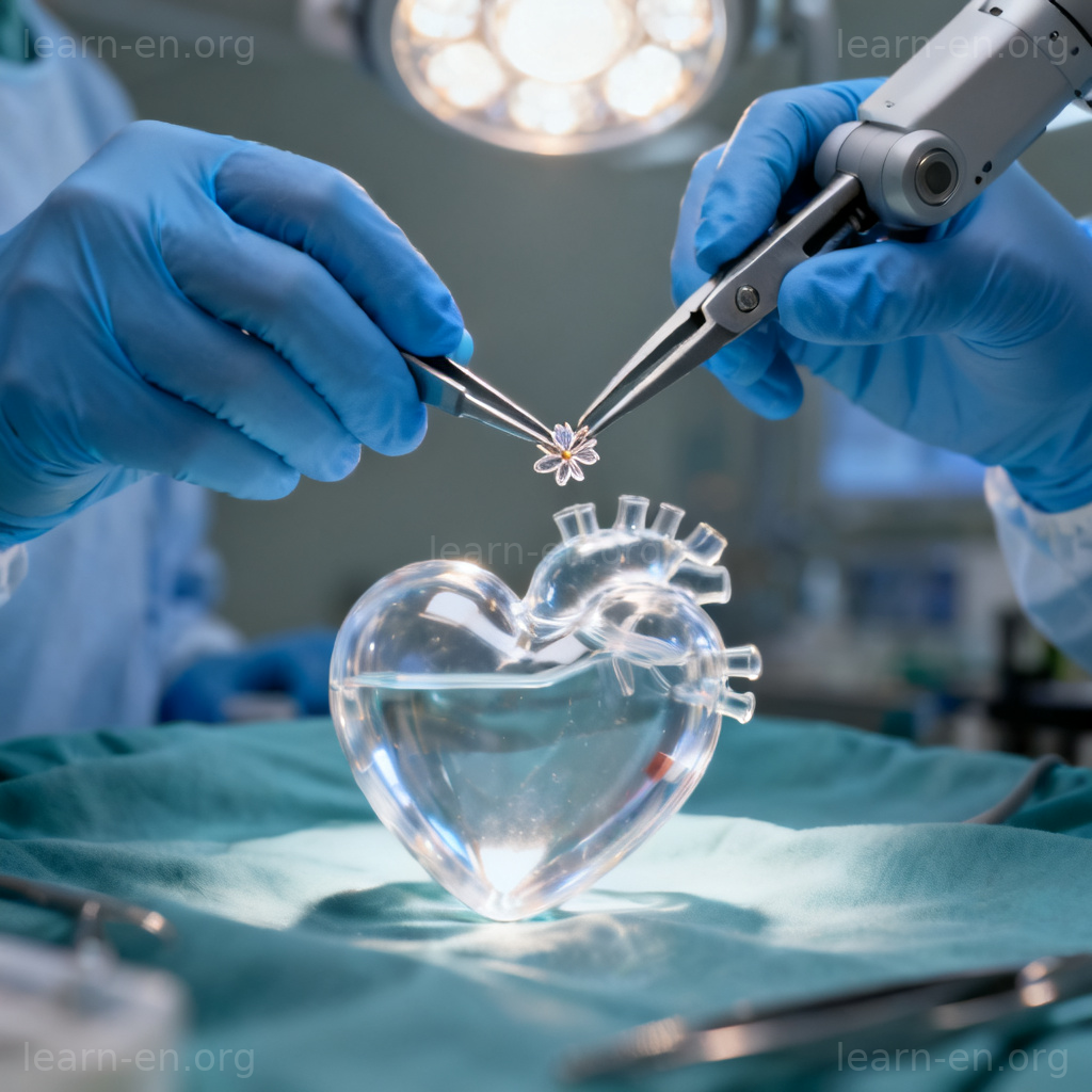 Surgeon's hands skillfully manipulating tools in a delicate heart procedure