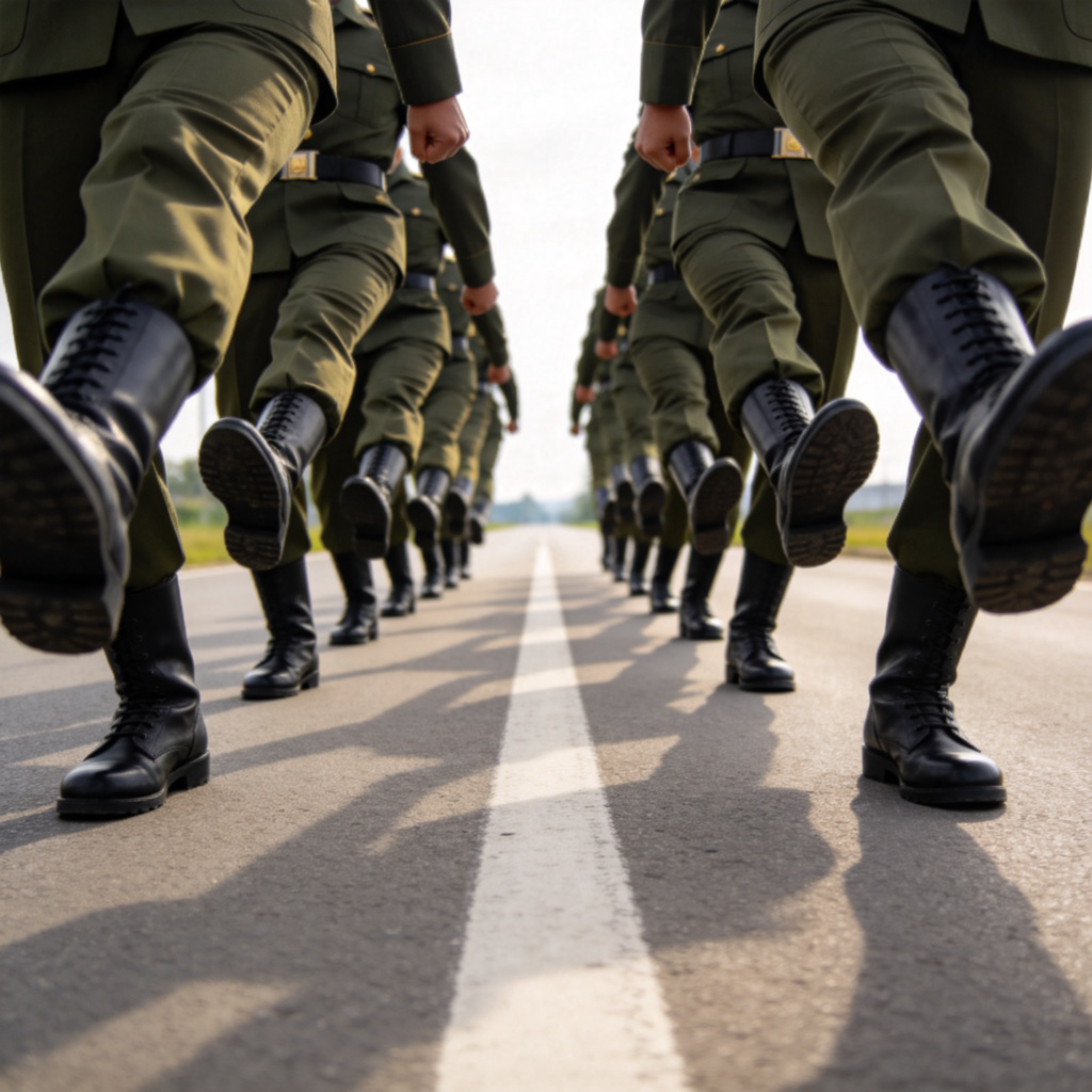 march 齐步走场景图解：士兵列队行进