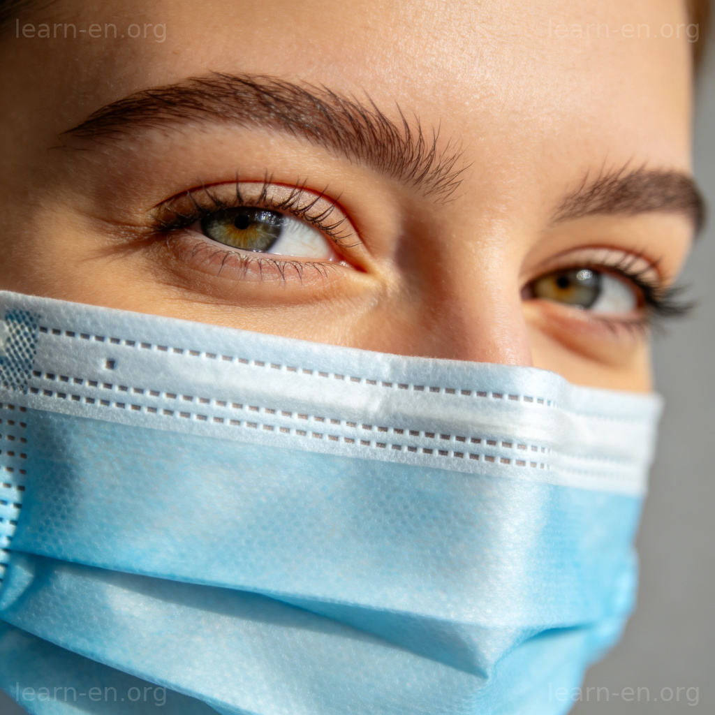 Blue medical mask covering face and nose