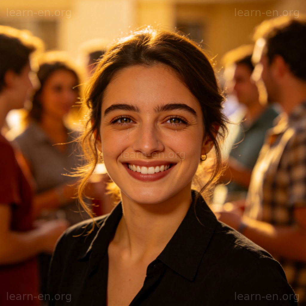 Person smiling with concealed sadness in eyes
