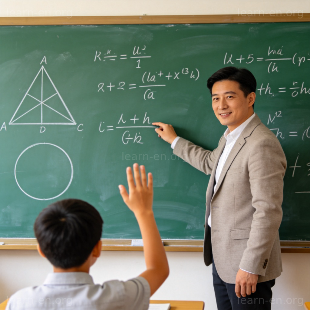 mathematics 图解：教师在黑板前讲解数学公式与几何图形的课堂场景