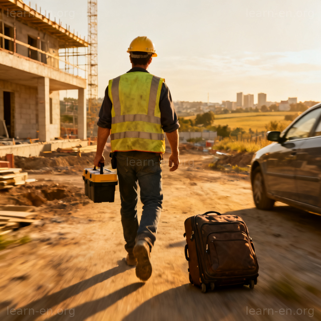 Concept of migratory workers shown by a construction worker moving to a new job site.