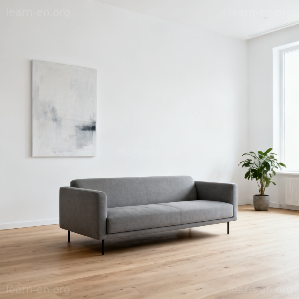 Minimalist design example showing a clean, simple living room with few furnishings.