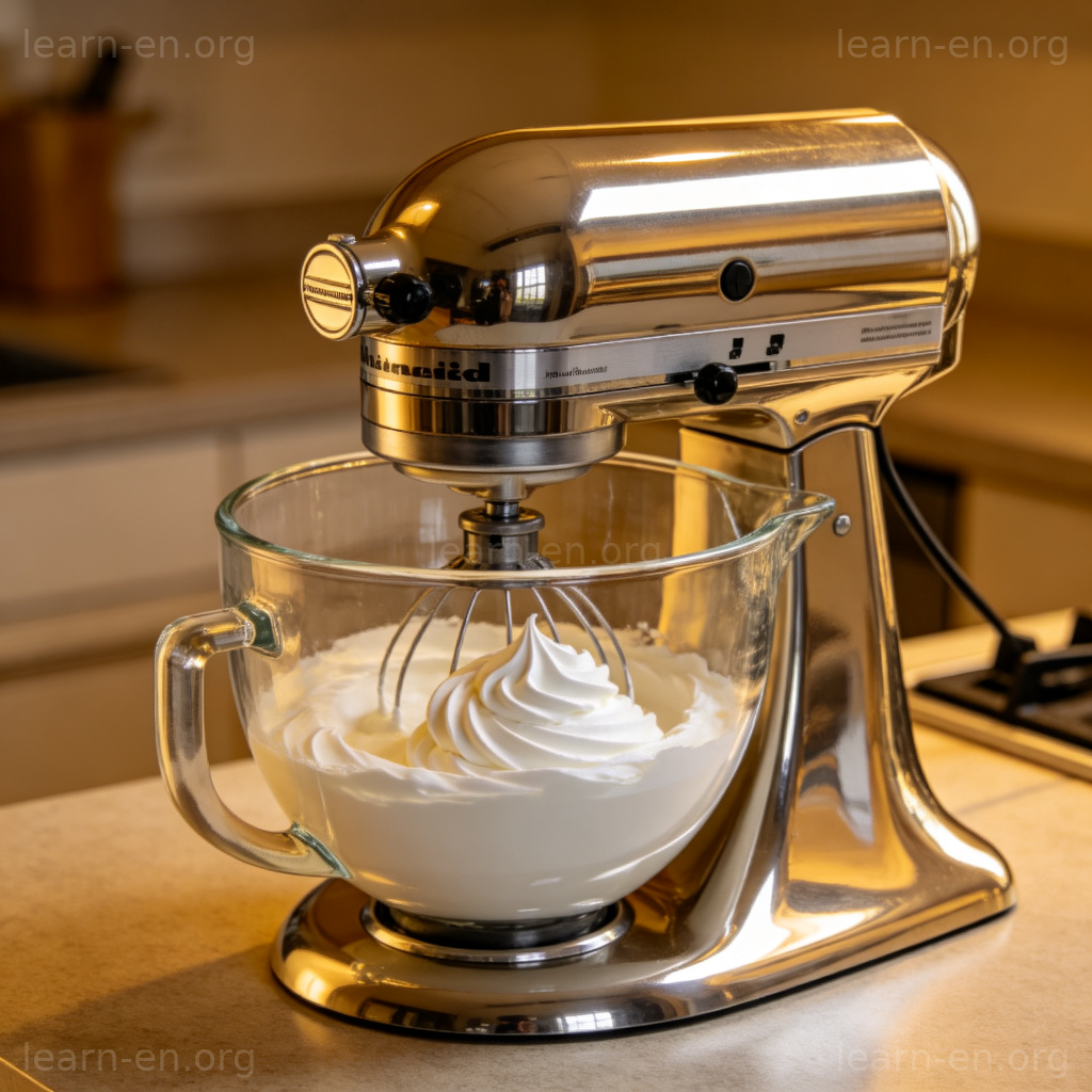 Mixer 搅拌机图解：不锈钢立式搅拌机在厨房搅拌奶油