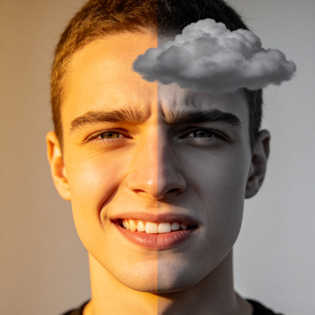 mood 情绪含义图解：对比展示开心与不开心的面部表情