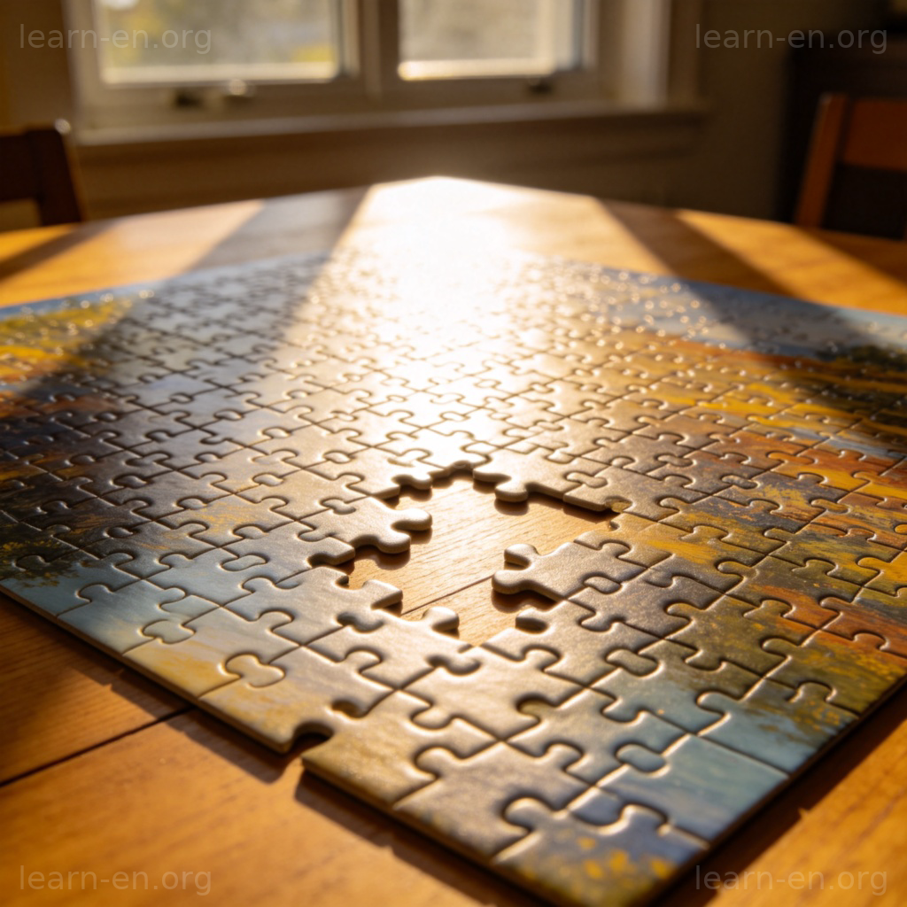 mostly 含义图解：大部分完成的拼图场景