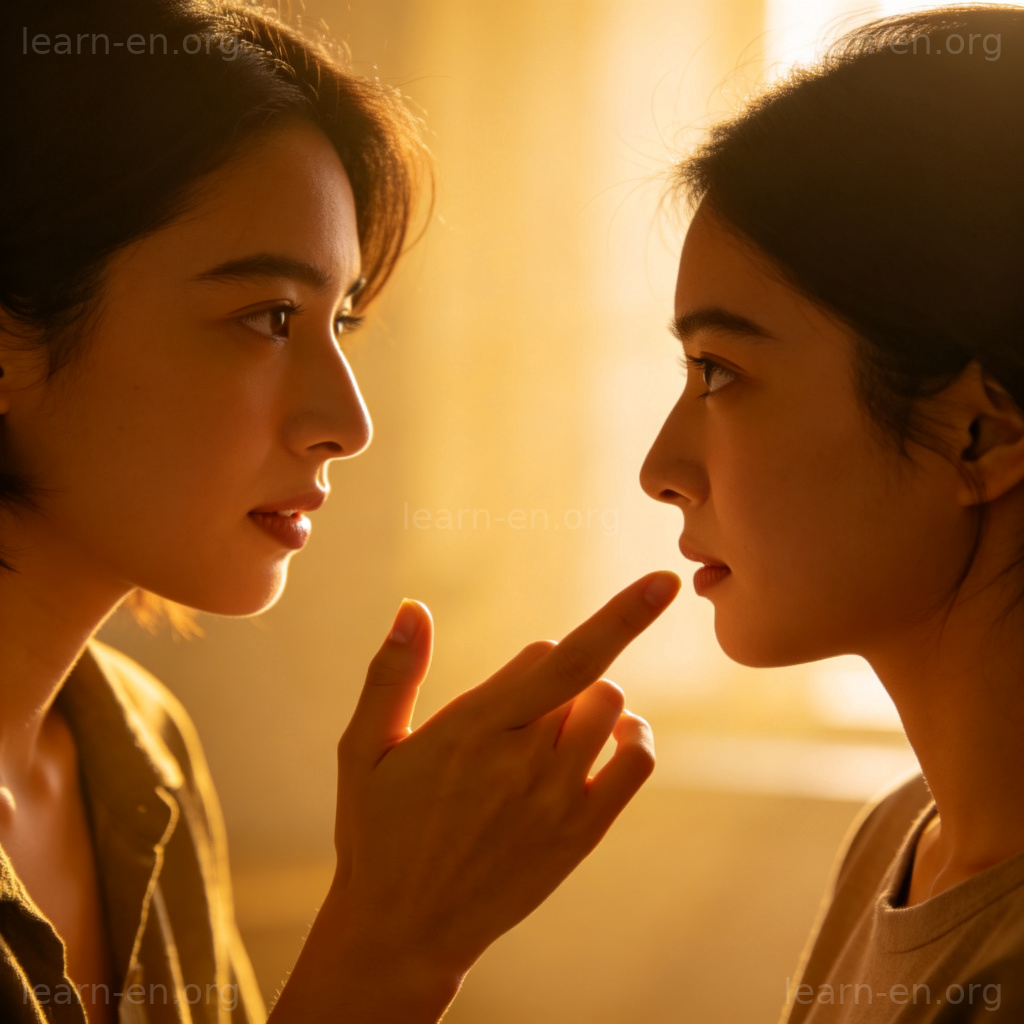 A mute individual using sign language with expressive hand gestures, facing an attentive listener in a quiet setting