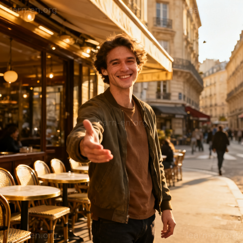 Native person as a friendly local guide in front of a recognizable city landmark.