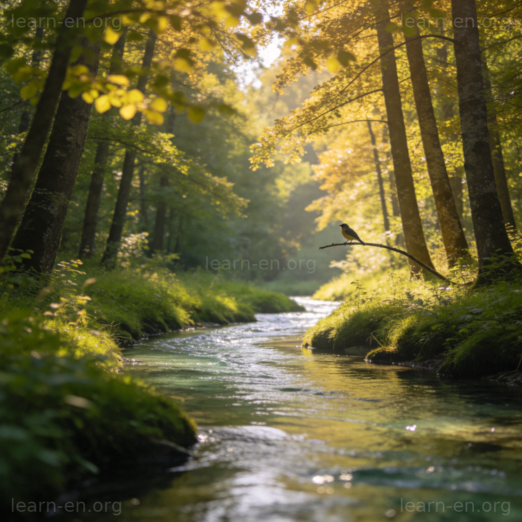 Nature landscape with green forest and stream