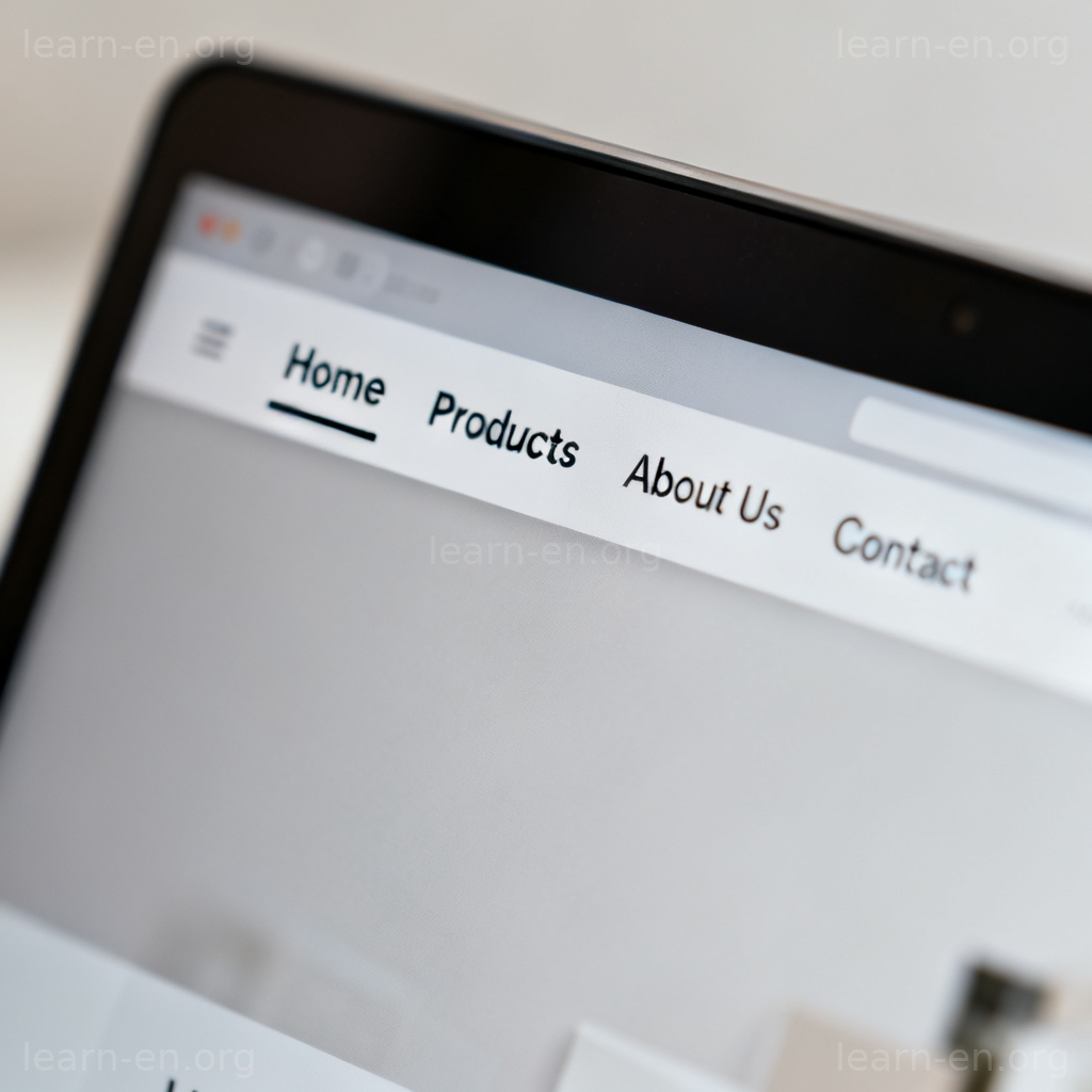 Website navigation menu bar on laptop screen