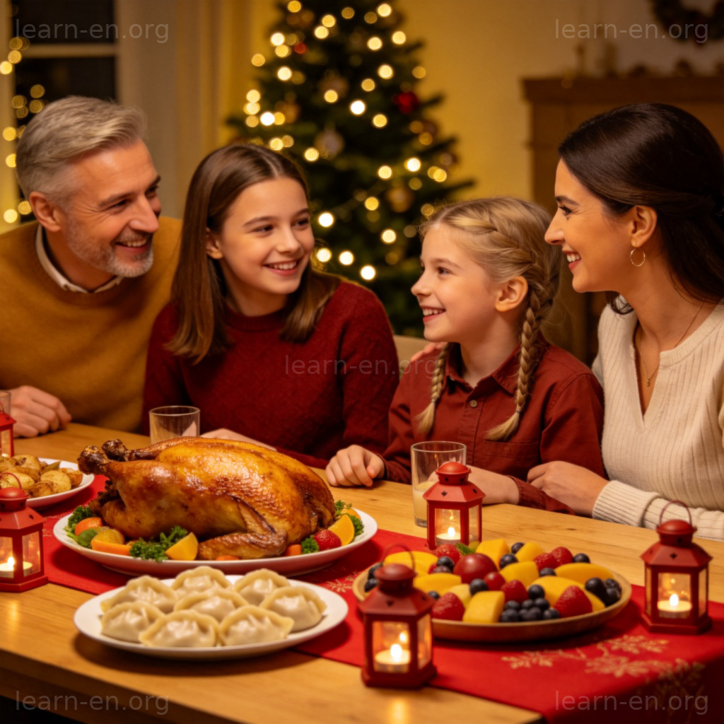 New Year's Eve dinner 图解：欢乐家庭享用除夕团圆饭场景