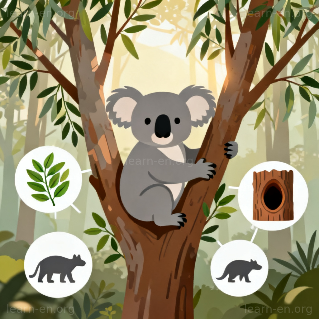 Ecological niche diagram explaining a koala's unique role in its habitat.