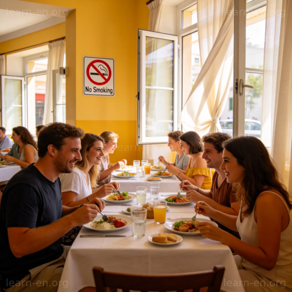 Non-smoking area 图解：餐厅禁烟区标识与清新用餐环境