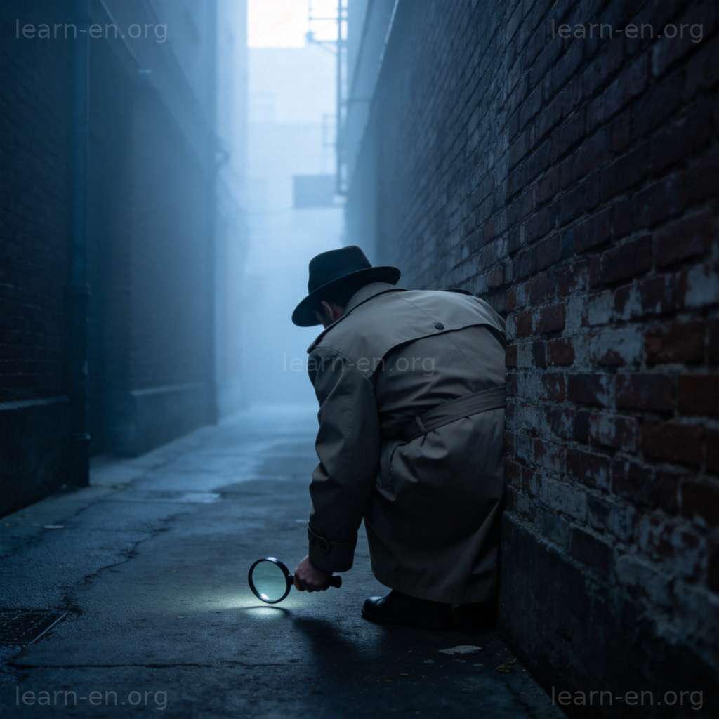 nose 动词含义图解：侦探在巷中小心探寻线索