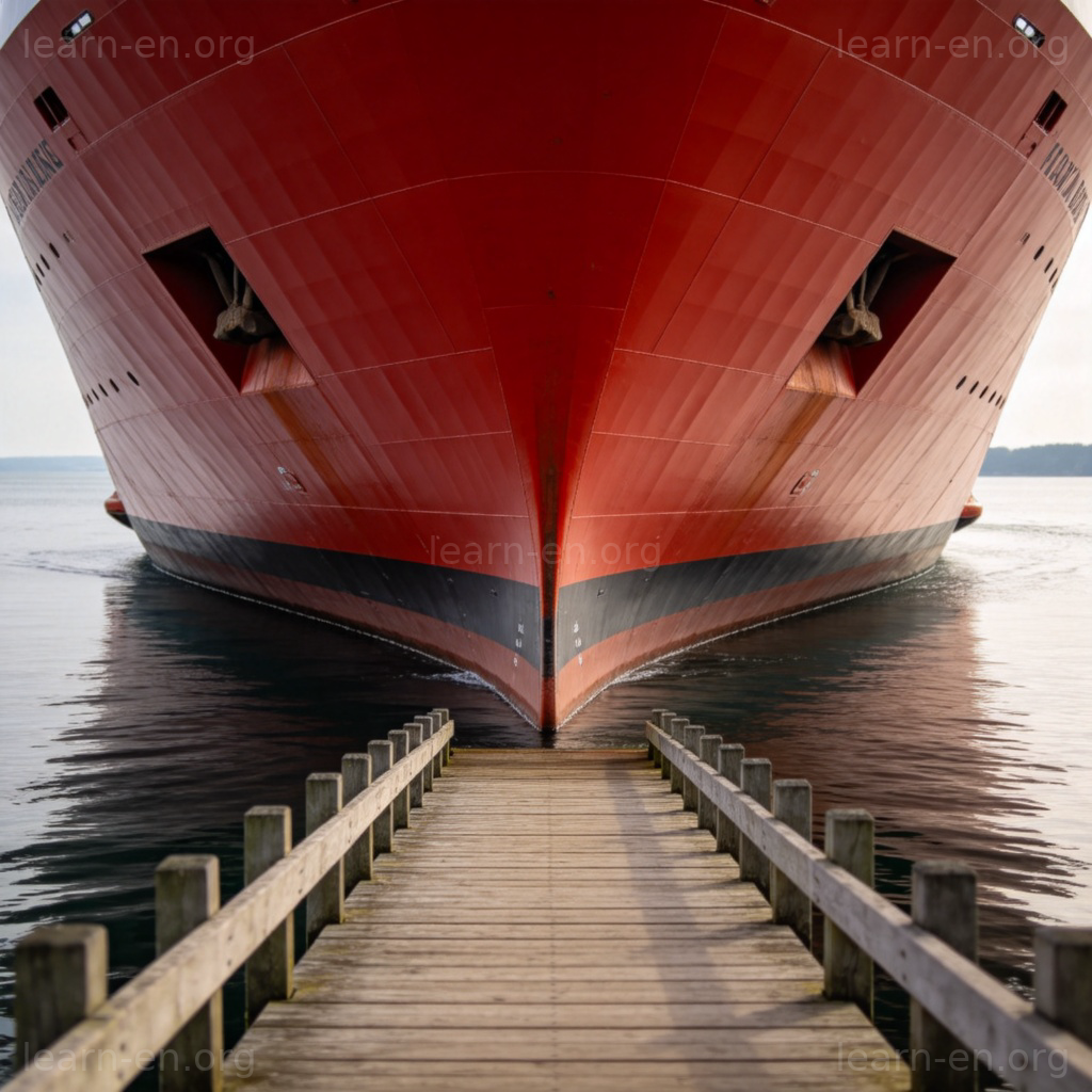 nose 动词含义图解：轮船船首小心探出，缓慢靠近码头