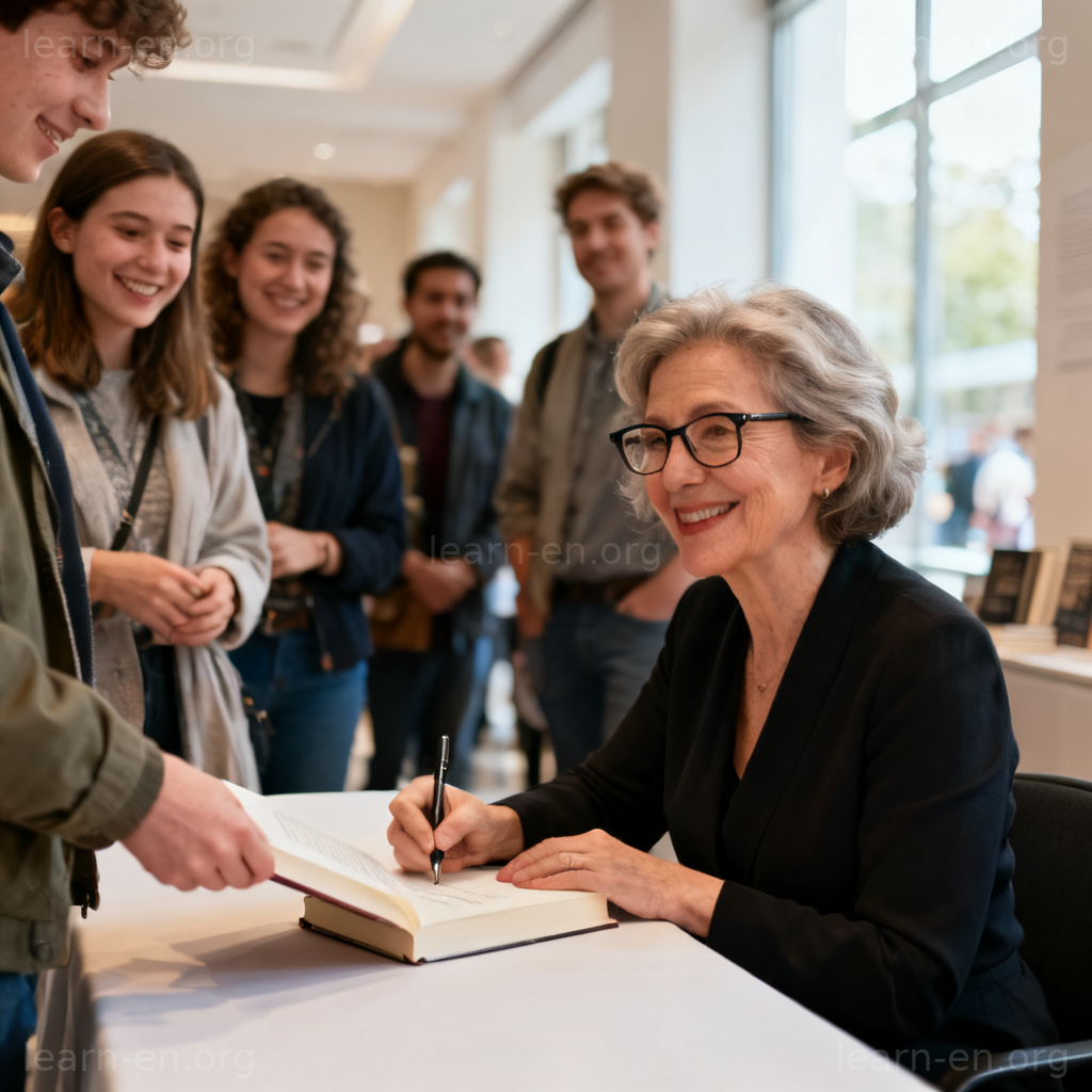 Notable author signing books at public event