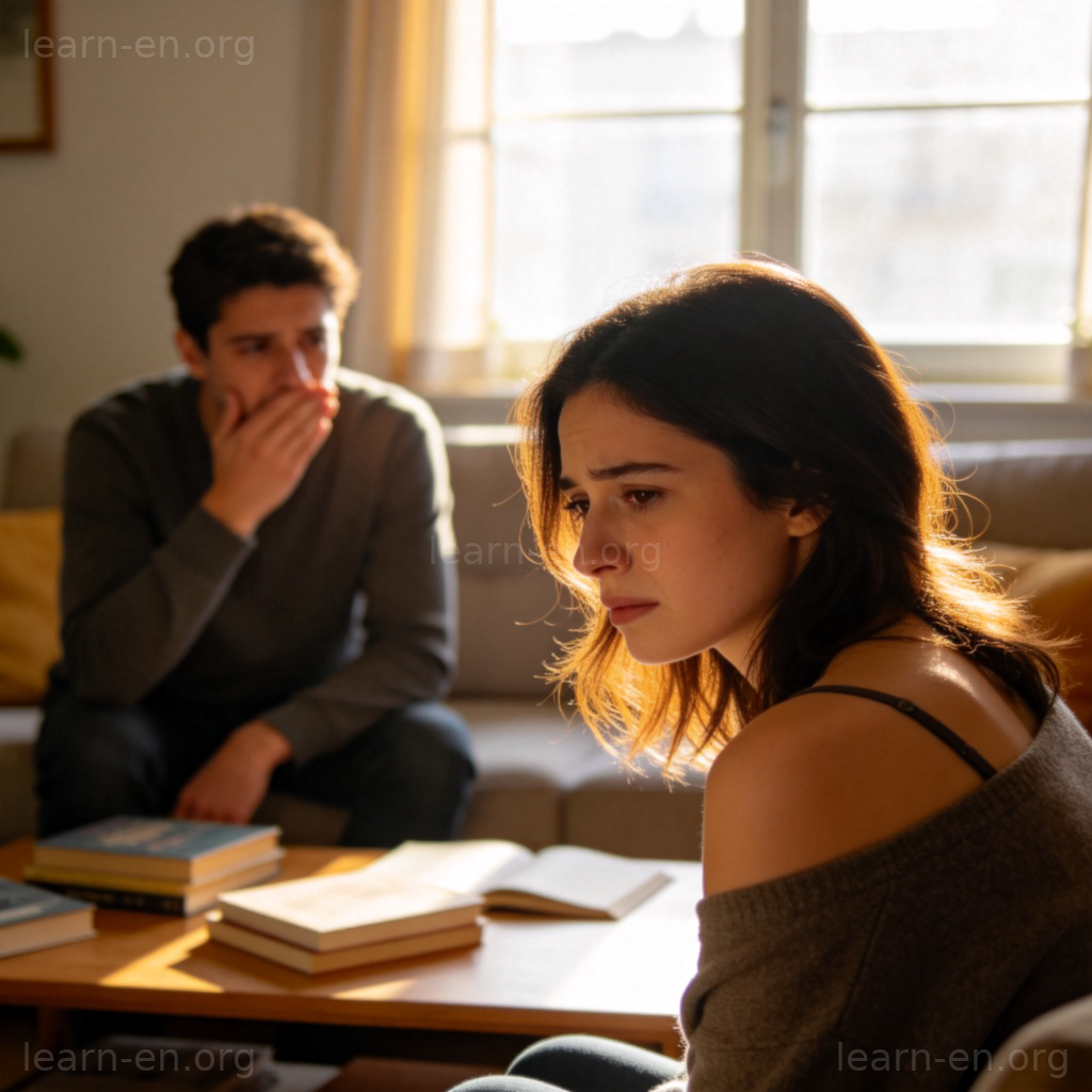 offense 冒犯含义图解：一人失言后另一人受伤转身