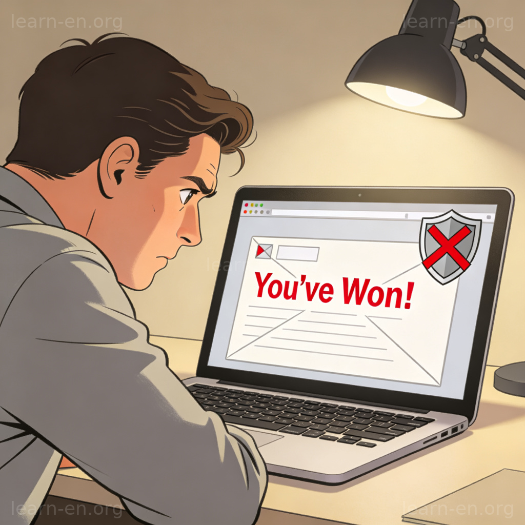 Online Fraud 图解：用户面对可疑中奖邮件时的担忧场景