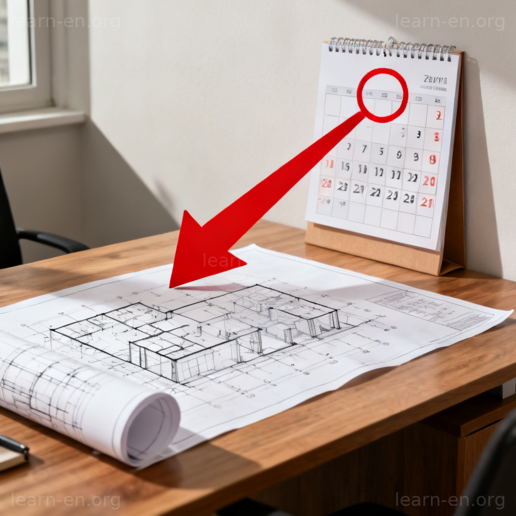 Overestimate time: architect blueprint with red arrow showing longer timeline