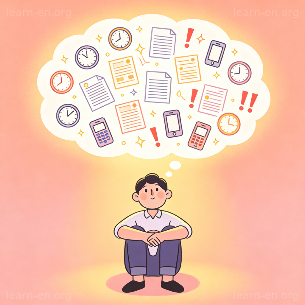 Overloaded person with chaotic thoughts icons