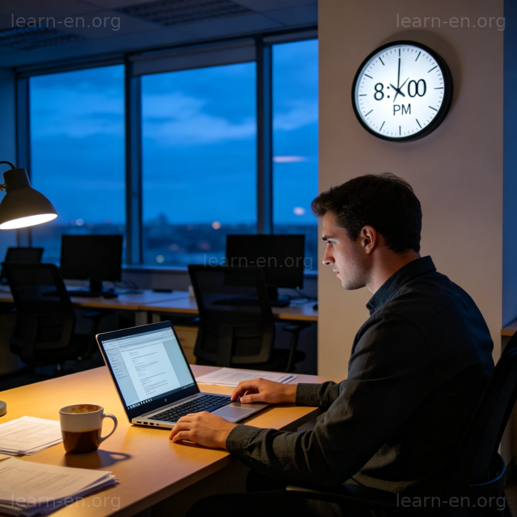 Employé faisant des heures supplémentaires au bureau le soir