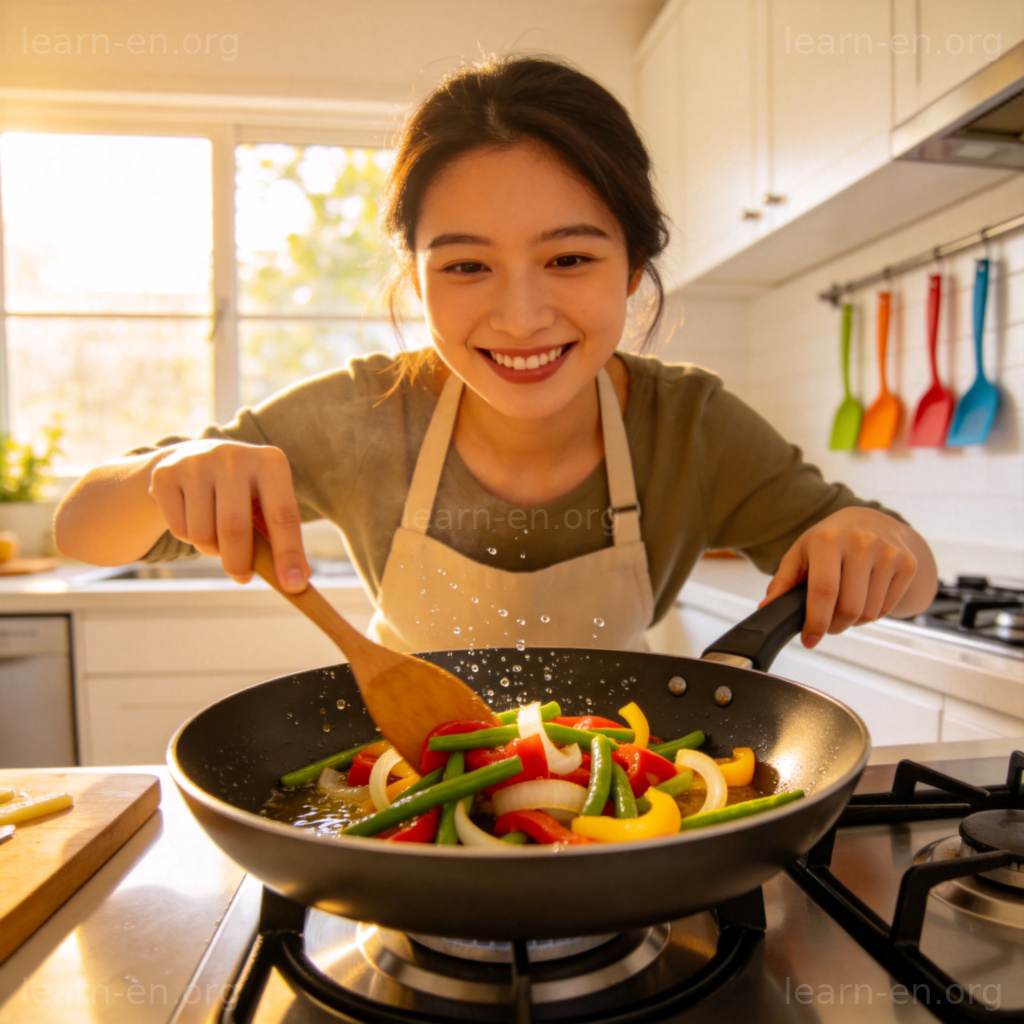 Pan-fry 图解：平底锅煎炒蔬菜的烹饪场景