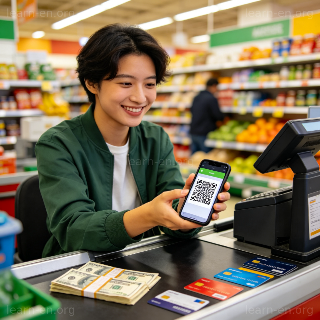 Payment Method 图解：超市收银台使用手机扫码支付场景