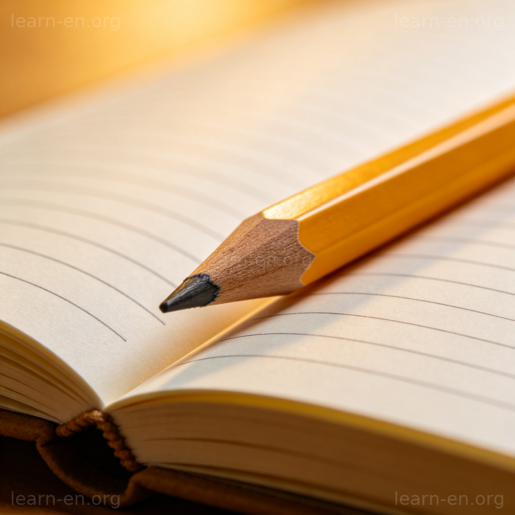 Pencil 铅笔图解：一支黄色铅笔在笔记本上的特写