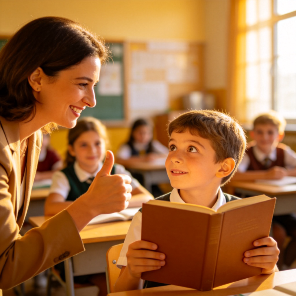 Permit 动词图解：老师点头允许学生提问的课堂场景