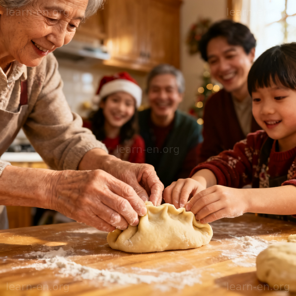 Perpetuate tradition scene showing elder passing down family cooking skills to child.