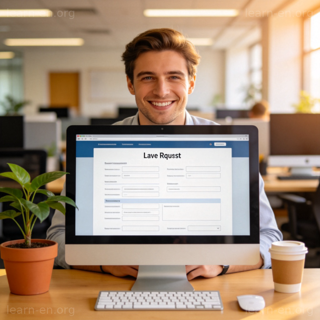 Personal Leave 事假图解：员工在办公室提交请假申请表的场景