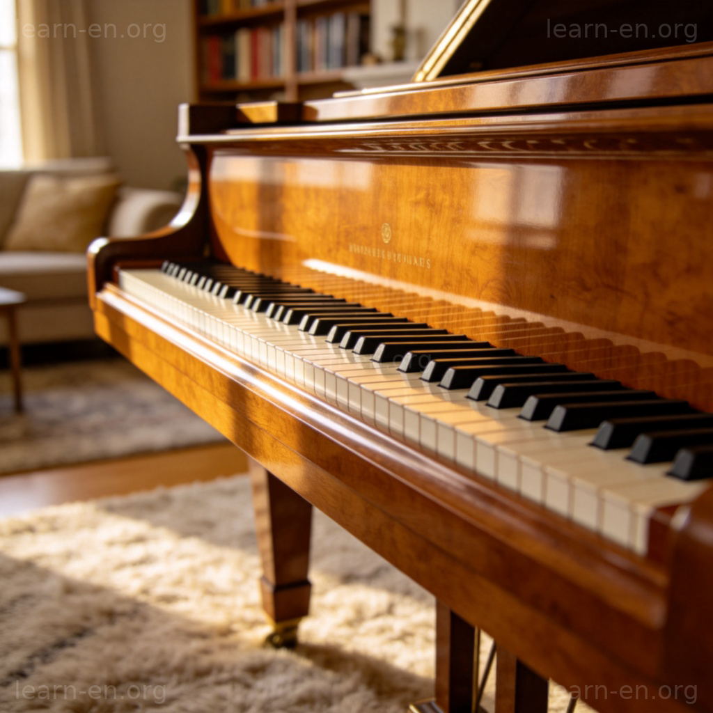 Piano 钢琴图解：客厅中摆放的黑色钢琴与琴谱