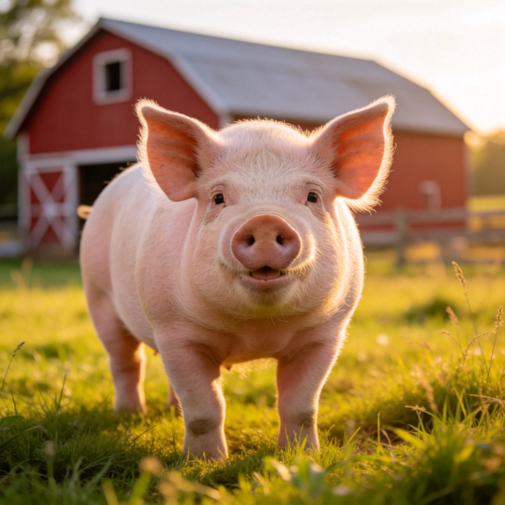 pig 农场猪图片，展示粉红猪在草地上的真实场景