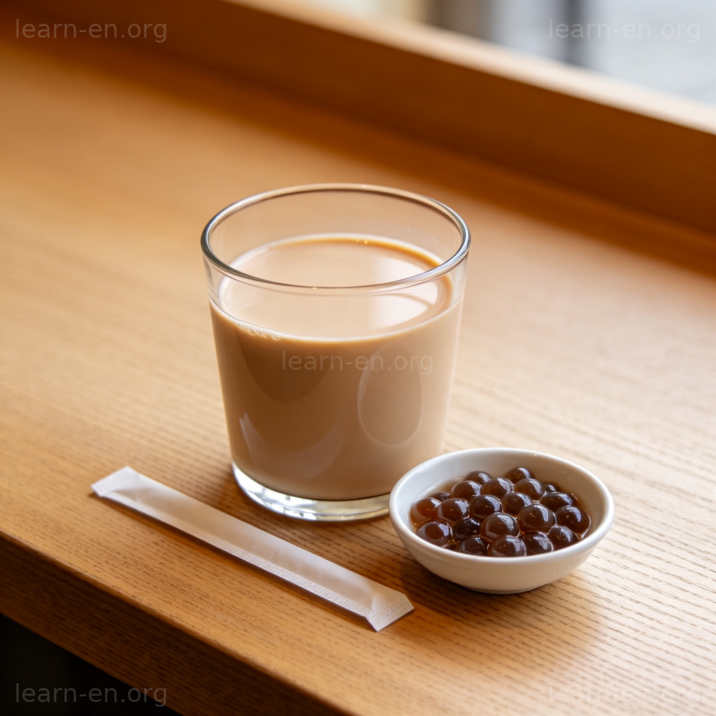 Plain milk tea 图解：一杯原味奶茶与未添加的糖和珍珠